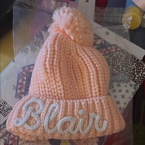 Peach/pink Knit Beanie with Pom Pom for baby